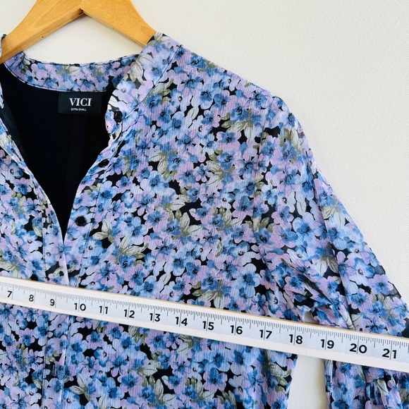 Vici Floral Mini Dress XS Blue Pink Casual Cottagecore Shirt Dress Summer Boho - Picture 4 of 12